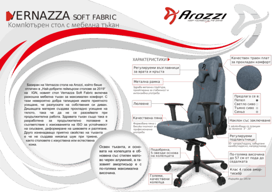 Геймърски стол Arozzi Vernazza Soft Fabric, цвят пепел